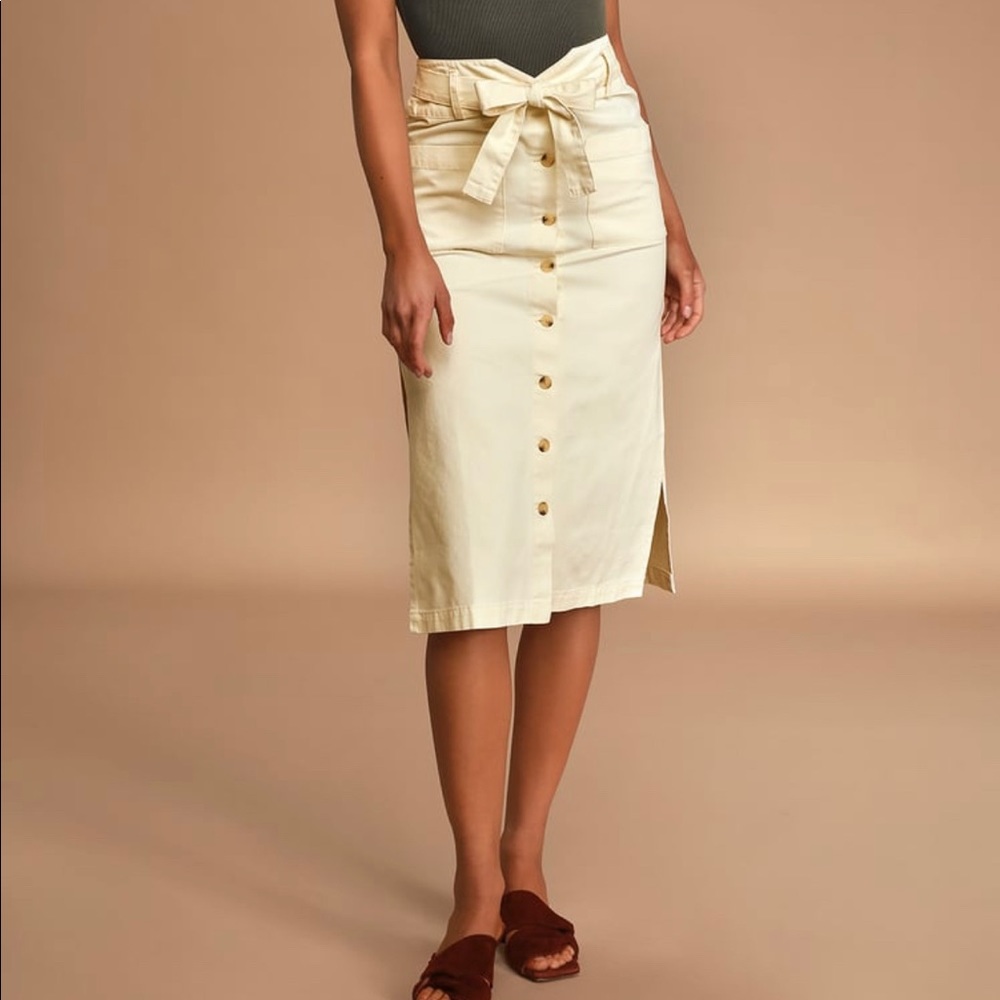 O’Neill cream button down midi skirt M
